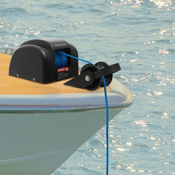 ChicHomey Electric Boat Winch - 12V DC Motor,316 Stainless Steel,45lbs Max Anchor Capacity,100ft Braided Rope with 700 lbs Breaking Strength for 24ft Boats & Lakes/Rivers/Sea,Black