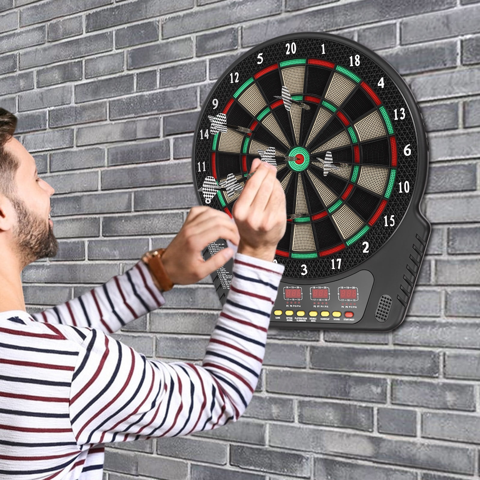 ChicHomey ​​Electronic Dart Board,7 Game Modes & 16 Players,LED Display & Voice Prompt,Wall-Mounted Indoor & Outdoor Use