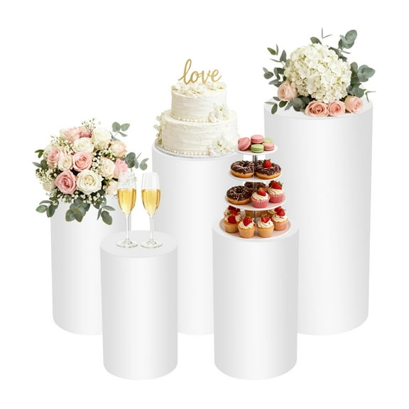 ChicHomey Event Cake Display Cylinder Set of 5,Can Be Stacked With Multilayer Dessert Display Stand, for Parties & Events Display White
