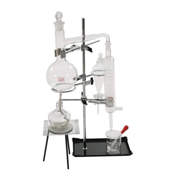 ChicHomey Extraction Apparatus Kit, Durable High Borosilicate Glass, 500ml Flask, 100ml Beaker, Serpentine Condenser, Accurate Measurement, Multifunctional for Lab or Home DIY Experiments