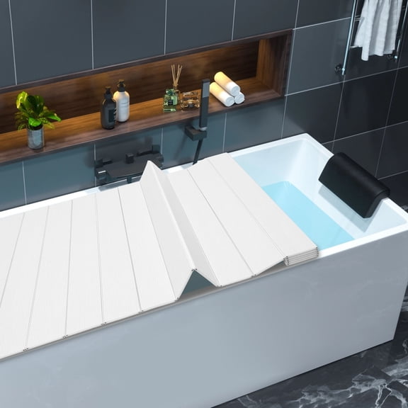 ChicHomey Foldable Bathtub Cover,PVC Stainless Steel,Keep Water Warm Dustproof,Easy Foldable Storage,Modern Home Bathroom