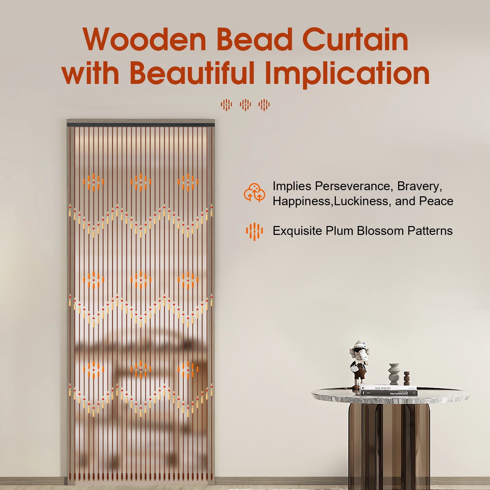 ChicHomey Handmade Bamboo Wood Beaded Curtain,Lucky Plum Blossom Patterns,Non-Toxic Anti-Rust, Easy Install for Home Decoration​