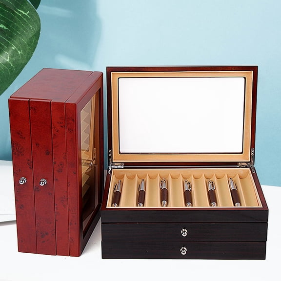 ChicHomey High-Quality Pen Box with 34 Compartments, Velvet Lining, Rosewood and MDF, Large Capacity, Retro Design, Ideal Gift for Pen Collectors