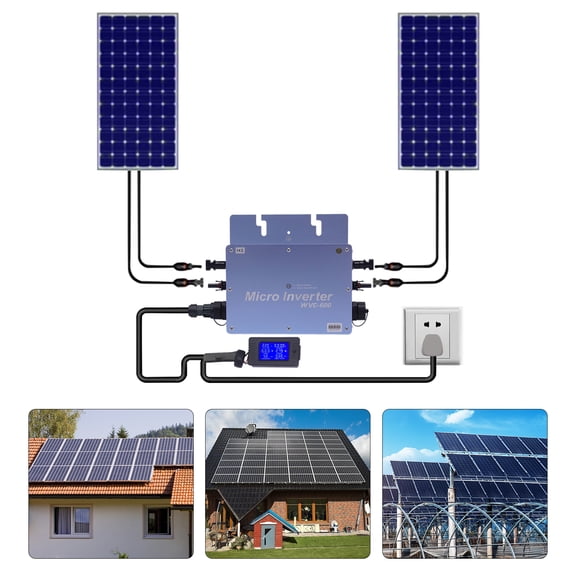 ChicHomey IP65 Waterproof Solar Microinverter-600W,LCD Monitor,6-Protection,Stackable for Single/Three Phase, 30V-48V Solar Panels