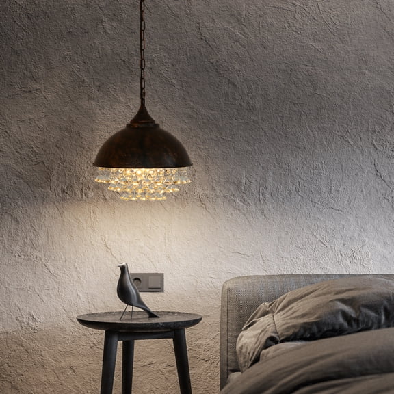 ChicHomey Industrial Chic Chandelier,Rust+Crystal Ceiling Light Fixture Lamp,Adjustable Height,for Dining Room Bathroom Bedroom