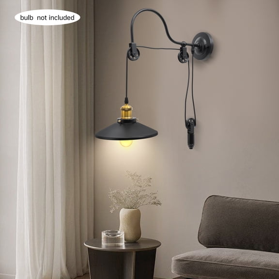 ChicHomey Industrial Wall Sconce with Pulley,Adjustable Height Pipe Light,Retro Gooseneck Pulley Light,E26 Bulb Base,for Bedside, Entryway, Cafe, Vintage Home Decor