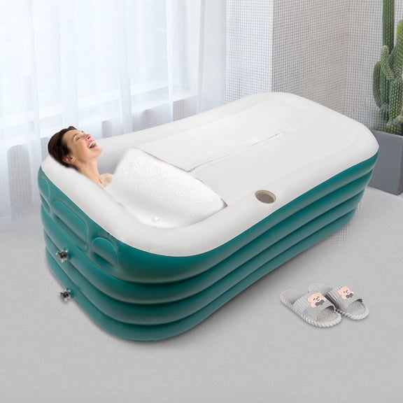ChicHomey Large Inflatable Bathtub for Adults,Portable Soaking Tub with Electric Pump,Bottom Drainage System, 250L Foldable Bath Tub 59" x 32"