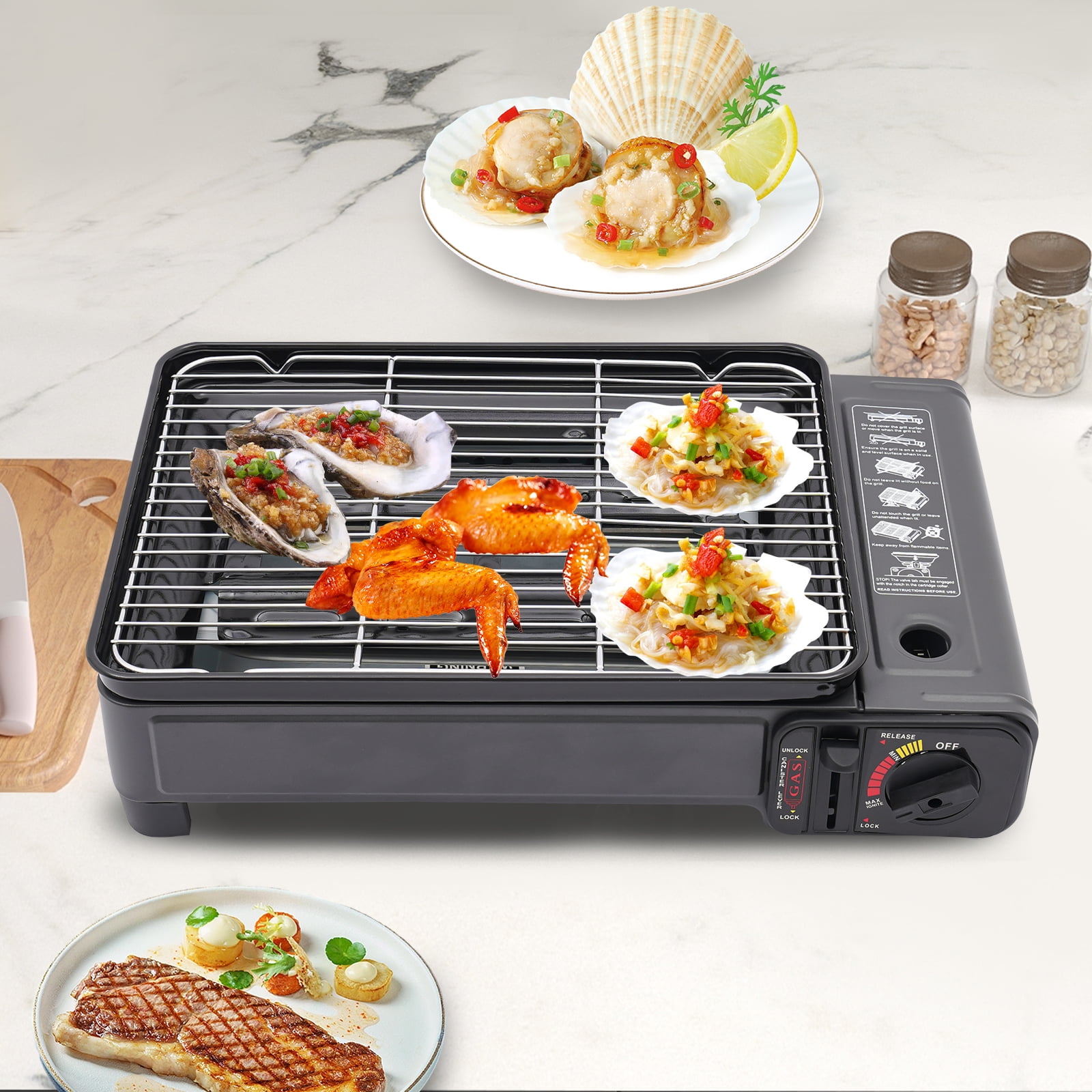 ChicHomey ​​Lightweight Portable Gas Grill Stove,BBQ Stove Butane Grill Stove,Adjustable Firepower, Durable Outdoor Camping/Picnic Grilling (Black)​