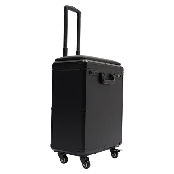 ChicHomey Makeup Train Case with 3 Drawers, Rolling Trolley, Black PU and Acrylic, Adjustable Height Pull Rod, Large Capacity, Comfortable Handles, Perfect for Salon and Home Use