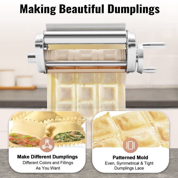 ChicHomey Manual Ravioli Maker Attachment, 3-Row Pasta Roller with Filling Scoop,Stainless Steel,for Home/Kitchen (Silver)