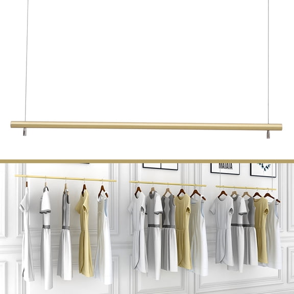 ChicHomey Metal Hanging Clothing Rack,66.14 lbs Load,Adjustable Height,Ceiling-Mounted Ideal for Home, Store, or Boutique Display Gold