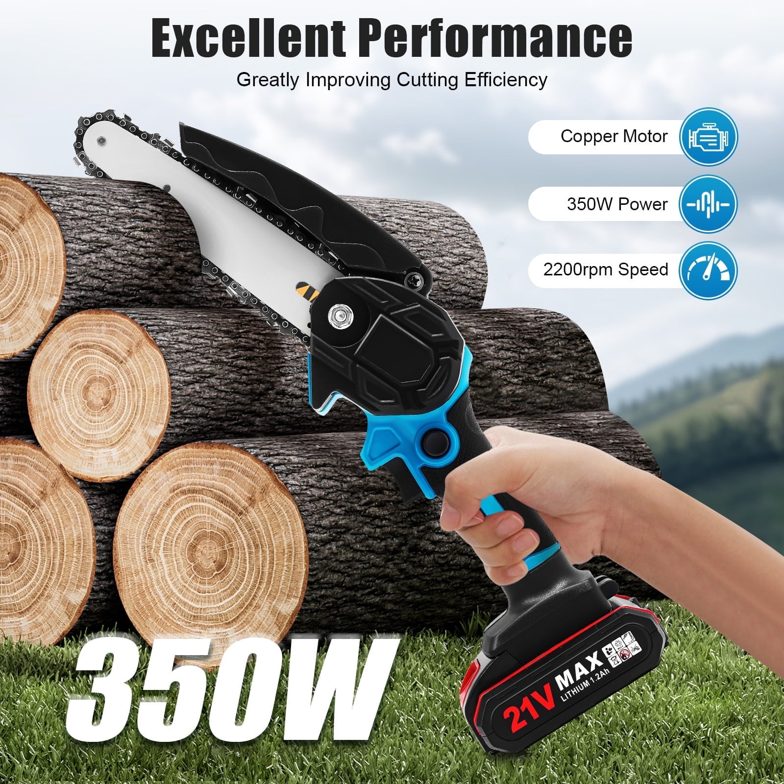 Fixartoo 6-inch Mini Chainsaw Cordless , Portable Handheld Electric Power Chain Saw with 2 Batteries, for Tree Trimming Wood Cutting, Best Gifts for Dad, Husband