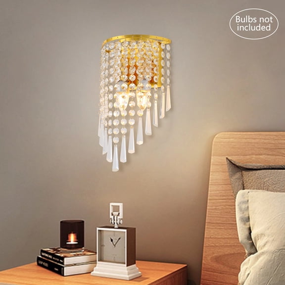 ChicHomey Modern Gold Wall Sconce with K9 Crystal Shade,2-Light Bedside Wall Mount,for Bedroom Living Room, Vintage Crystal Lighting Fixture