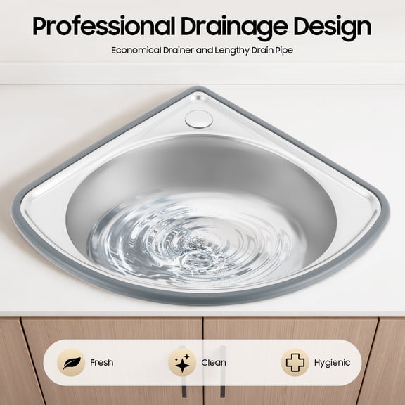 ChicHomey Modern Industrial Fan-Shaped Stainless Steel Basin,Anti-Rust, Space-Saving,Round Single Bowl for Bathroom or Kitchen Use