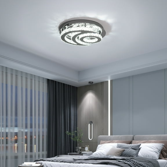 ChicHomey Moon Shape Modern Ceiling Light,Crystal Led Chandelier,Soft Moonlight Glow, for Living Room & Bedroom