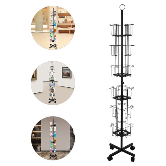 ChicHomey Multi-Tier Greeting Card Stand with 24 Pockets and 360 Rotation, Perfect for Displaying Postcards, Stickers, and Brochures in Black