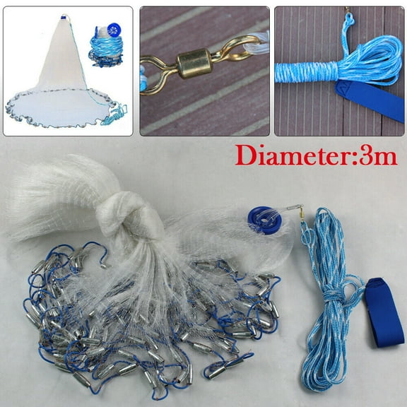 ChicHomey New 10FT Fishing Cast Net,Durable Trap Line Mesh-Easy to Throw Sink 3 Meter, Effective Catching for Beginners & Pros | Portable Design