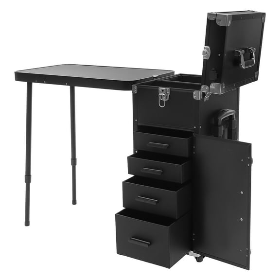 ChicHomey Portable Makeup Train Case with Adjustable Lighting, Foldable Table, 4 Wheels, and Telescoping Pull Rod for Makeup Artists and Beauty Enthusiasts