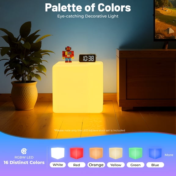 ChicHomey RGB LED Square Stool with Remote,16 Color Changing Light Up Stool,Remote Control,Party Decor Lighting Furniture,for Bar, Party, Patio