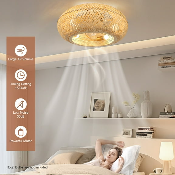 ChicHomey Rattan Ceiling Fan Light with Remote - 6-Speed,Farmhouse Ceiling Fan Light Fixture with Light and Remote Control,for Bar Hotel Kitchen Island Bedroom