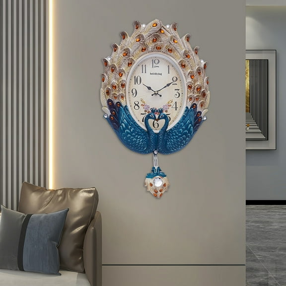 ChicHomey Retro Luxury Peacock Wall Clock Wall Mounted Pendulum Clock Bedroom Home Decor
