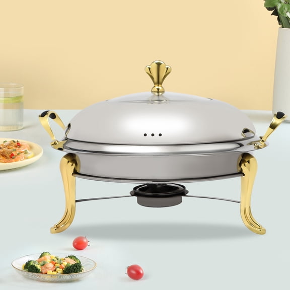 ChicHomey Round Chafing Dish,2.5L Capacity, Alcohol Fuel Buffet Warmer,Triangular Stable Stand,Portable for Party Dining Buffet Catering Event,Silver