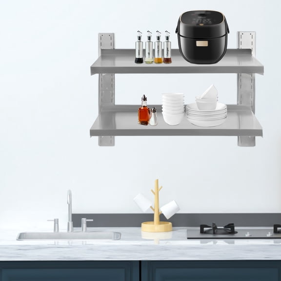 ChicHomey Silber 2 stufiges Wandregal Edelstahl 100 x 32 cm fur Garagen Labors Balkon