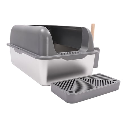 ChicHomey Stainless Steel Cat Litter Box Floor mounted Cat Litter Pan Cat Litter Scoop