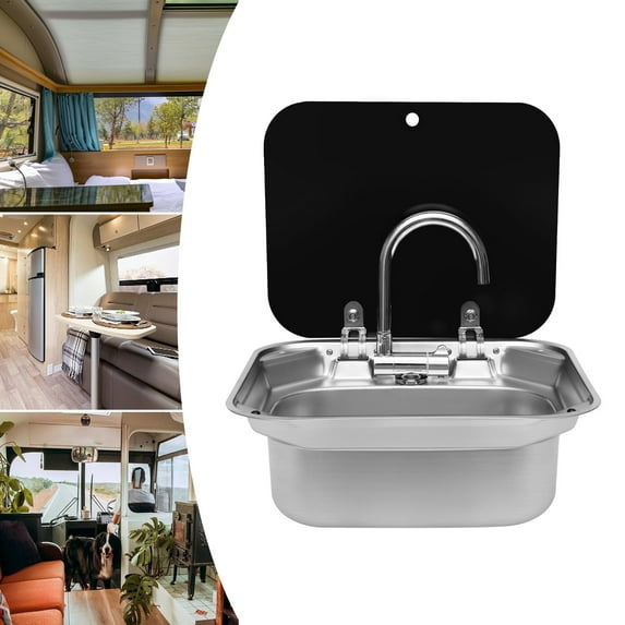 ChicHomey Stainless Steel RV Sink with 360° Swivel Faucet,Compact Space-Saving Design, for Camper Van, Trailer, Boat, Outdoor Kitchen Bar Sink