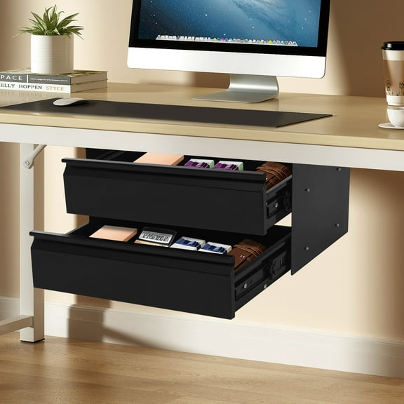 ChicHomey Steel Under Desk Mounted Pull-Out Drawer, 6.6 lbs Capacity, Easy to Install, Ideal for Space Optimization and Desk Organization