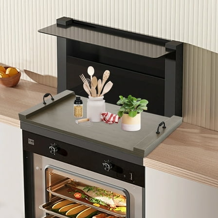 ChicHomey Stove Top Covers for Electric Stove, Acacia Wood Noodle Board for Gas Stovetop, Stove Top Covers for Gas Burners, Wooden Kitchen Sink Cover for Counter Space & Decorative Tray (Grey)