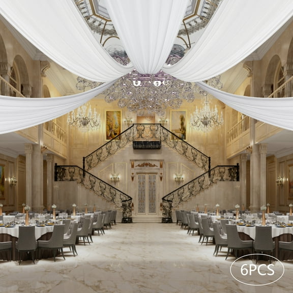 ChicHomey Stylish White Ceiling Drapes Set (6 Panels, 5*30 Feet Each), Soft Chiffon Material for Elegant Wedding and Party Decorations