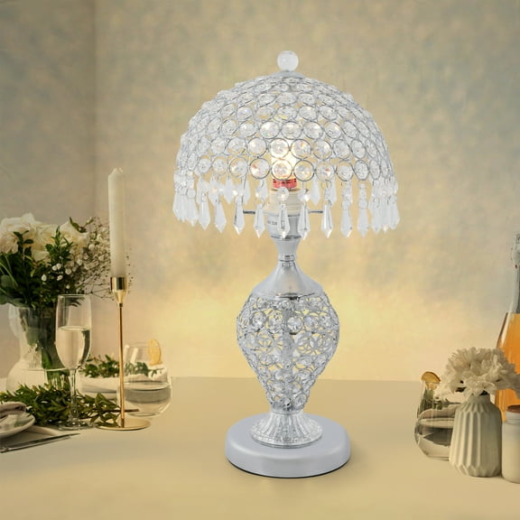 ChicHomey Table Lamp Crystal Light Bedside Nightstand Desk Bedroom Living Room Lamp Silver