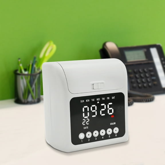 ChicHomey Time Clock with Automatic Positive/Negative Recognition, 50 Punch Cards, Red-Black Printing, and Music Ringing for Office Use