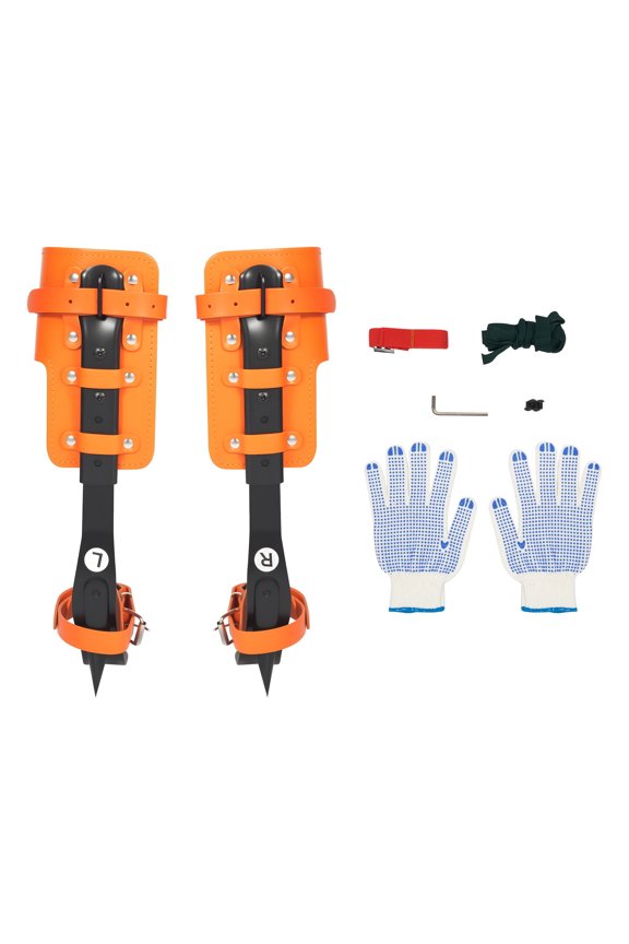 Tree Climbing Set, Cowhide Leather & Carbon Steel,Adjustable Height,with Non-Slip Gloves & Ankle Straps,for Tree Felling, Fruit Picking, Outdoor Climbing