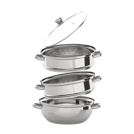 ChicHomey Vegetable And Rice Steamer, Stainless Steel 3 Tier Steamer Momo Maker, Modak, Pasta, Salad Steamer with Lid for Induction Cookers Electric Furnaces Gas Stoves, 11in