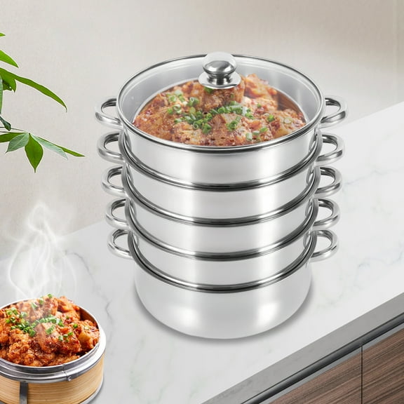 ChicHomey Vegetable And Rice Steamer, Stainless Steel 5 Tier Steamer Momo Maker, Modak, Pasta, Salad Steamer with Lid for Induction Cookers Electric Furnaces Gas Stoves, 12in