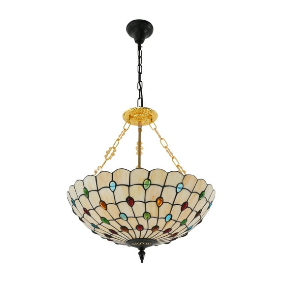 ChicHomey Vintage Tiffany Chandelier Hanging Light Stained Glass Pendant Lamp 20 Inch