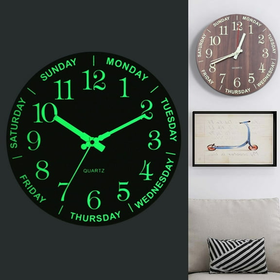 ChicHomey Wall Clock Glow Dark Luminous Quartz Wood Non Ticking Home Decorate 12 30cm