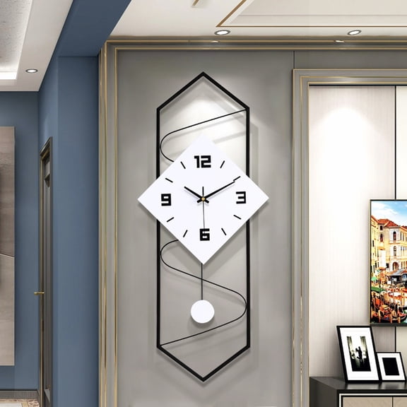 ChicHomey Wall Clock Silent Movement, Geometric Hexagonal Frame White Square Dial,Iron Density Board,Home Decor for Living Room, Foyer