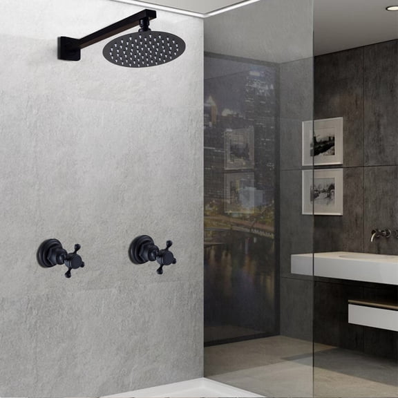 ChicHomey Wall Mount Shower Set,Brass 2-Handle Rainfall Shower System with 360 Swivel Head, Fixture for Bathroom, Hotel, Matte Black