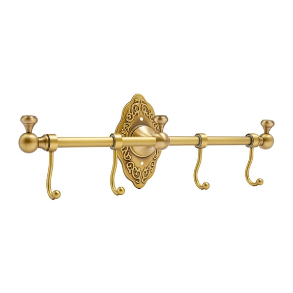 ChicHomey Wall Mounted Towel Rack w/4 Hooks,16.53 lbs Load Capacity,Antique Brass Towel Bar Rack,Space-Saving  for Bathrooms, Bedrooms, Kitchens