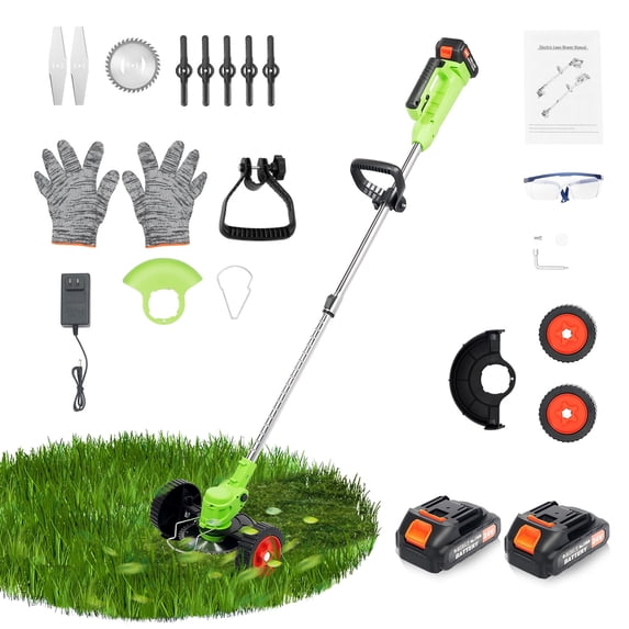 ChicHomey Weed Wacker Battery Powered Electric Grass Trimmer 3 in 1 Weed Eater with 3 Types Blade & Wheels with Rechargeable Battery for Garden/Lawns