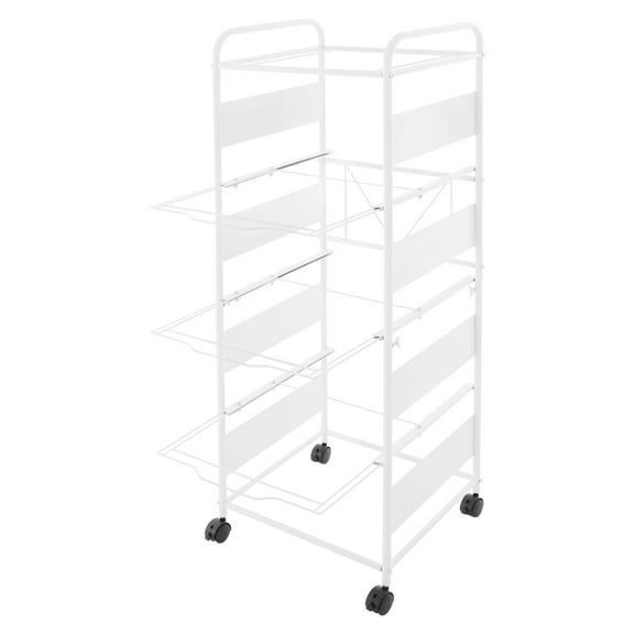 ChicHomey White 4-Tier Rolling File Cart, Wall Mount File Holder, Sturdy Steel Frame, Anti-Fall Screws, Wheels for Easy Movement and File Organization