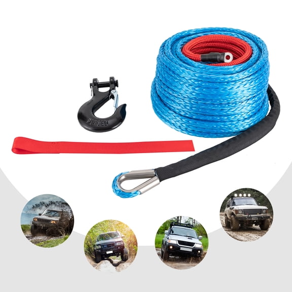 ChicHomey Winch Rope with Hook, 100ft Polyethylene, 23809 lbs Breaking Strength, Sliding Protective Sleeve, Stainless Steel Hook, Safe and&nbsp; for Heavy Loads