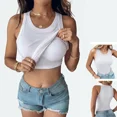thumbnail image 1 of CHICME Womens Built in Bras Tank Tops Sleeveless Casual Shirts Racerback Ribbed Tank Top White-S, 1 of 8