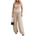 thumbnail image 1 of ChicMe Jumpsuits for Women Spaghetti Strap Sleeveless Cut-Out Waist Backless Tie-Back Ruched Wide Leg Vacation Summer Womens Rompers Beige-M, 1 of 8