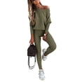 thumbnail image 1 of ChicMe Two Piece Sets for Women Lounge Outfit Knit Solid Color Long Sleeve Pullover Tops with Drawstring Slim Pants Set Tracksuit Army Green-XL, 1 of 8