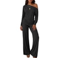 thumbnail image 1 of ChicMe Two Piece Sets for Women Asymmetric Ruched One Shoulder Long Sleeve Pullover Tops with Wide Leg Pant Tracksuit Black-S, 1 of 9
