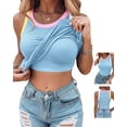 thumbnail image 1 of ChicMe Womens Color Block Built in Bra Tank Tops Sleeveless Padded Casual Shirts Racerback Ribbed Tank Top Lighted Blue-M, 1 of 9